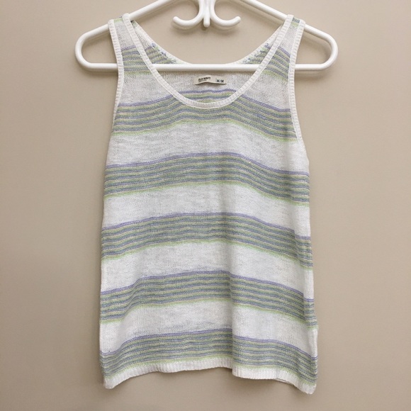 OLD NAVY White Striped Linen Blend Knit Sleeveless Tank Top Women’s Medium - Picture 1 of 5